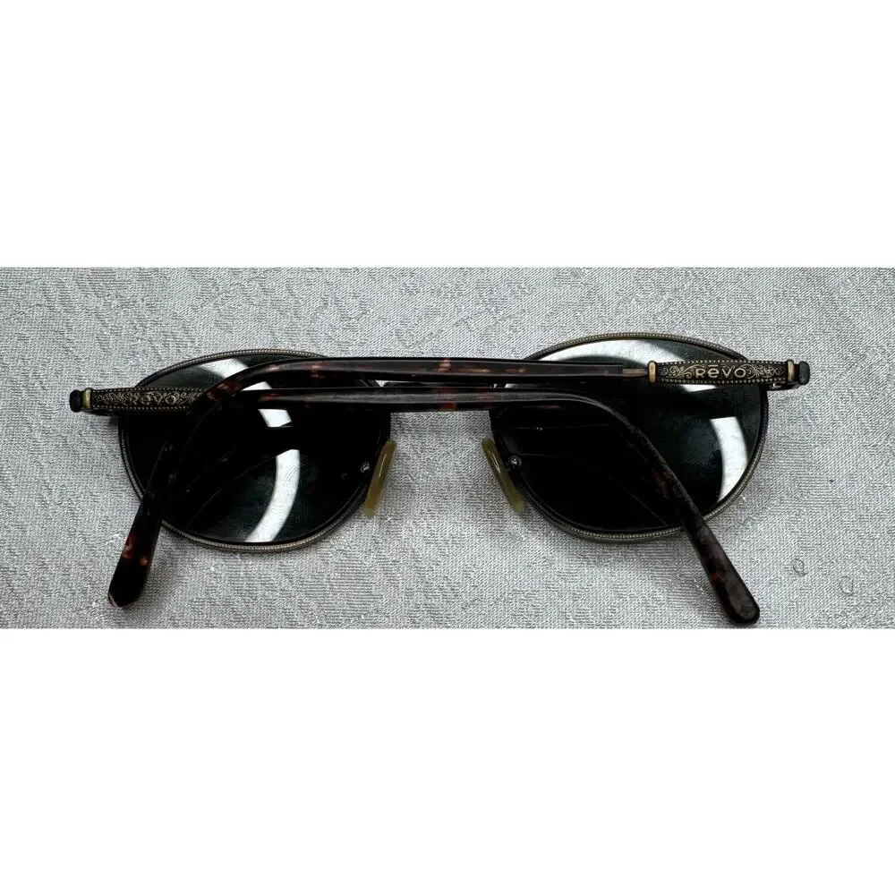 Vintage Revo Sunglasses, Engraved Metal Frame, Green Glass Lenses, Made in Italy